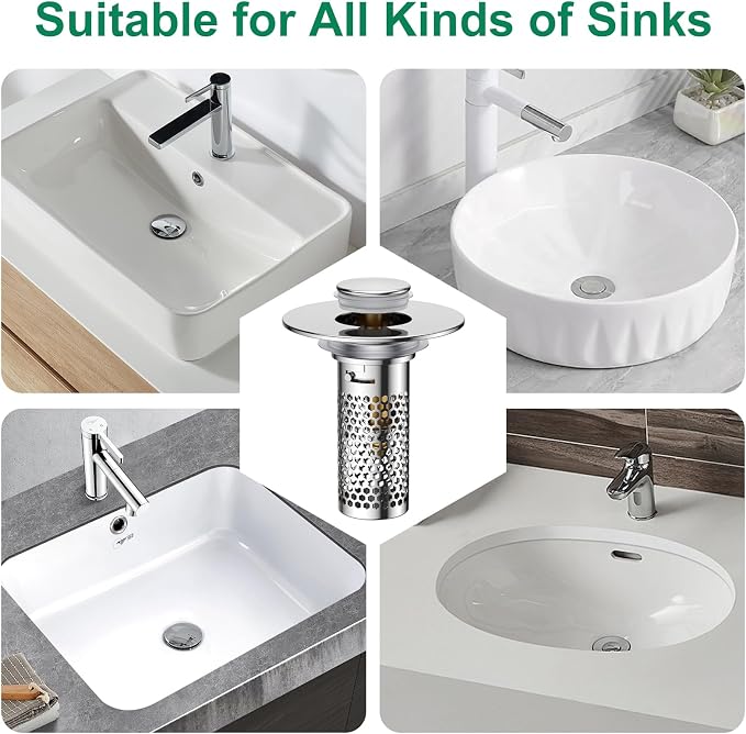 Bathroom Sink Drain Strainer, Pop-Up Sink Stopper Hair Catcher, Anti-Clog - Image 8