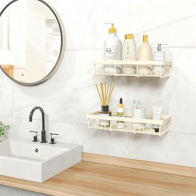 Moforoco Shower Caddy Shelf Organizer Rack, Self Adhesive Black Bathroom - Image 6
