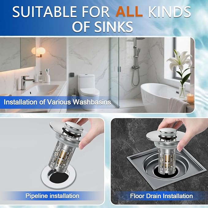 Bathroom Sink Drain Strainer, Pop Up Sink Drain Filter - Image 7