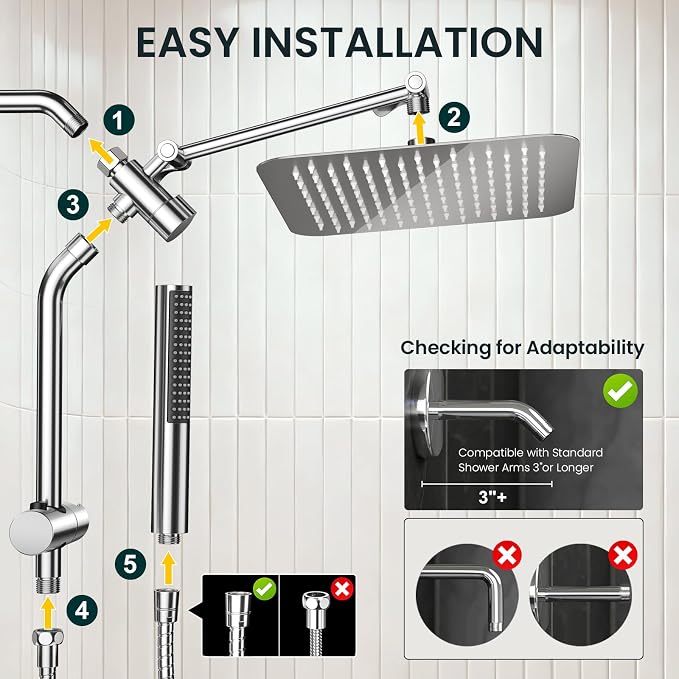 Veken 10" Luxurious All Metal Rain Shower Head - Image 8