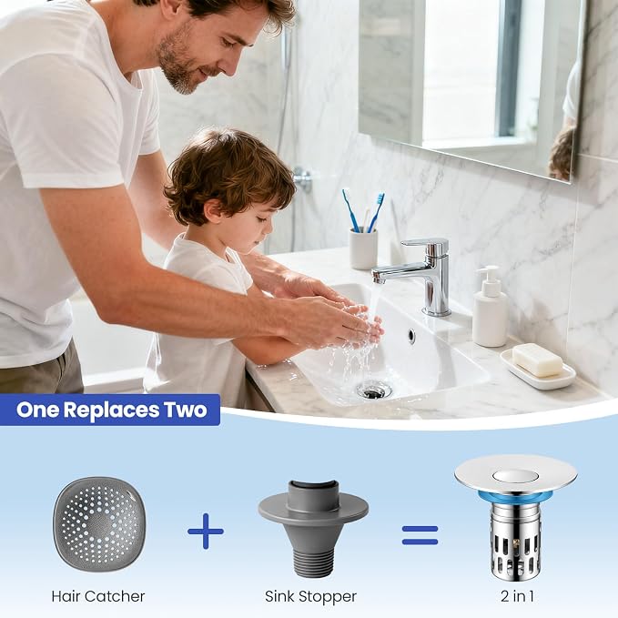 Universal Bathroom Sink Stopper, Pop Up Sink Drain Strainer Plug - Image 9