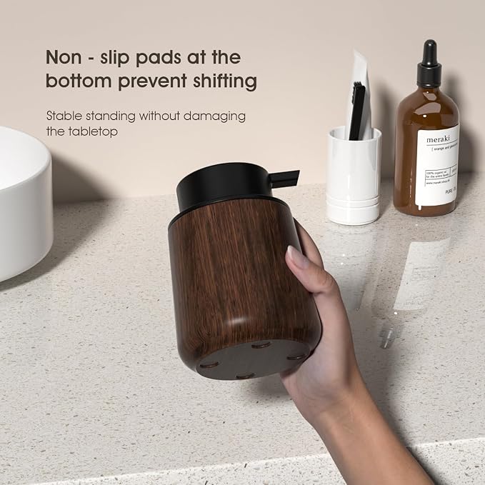 18 Oz Walnut Color Foaming Hand Soap Dispenser, Refillable Modern Home Decor - Image 8