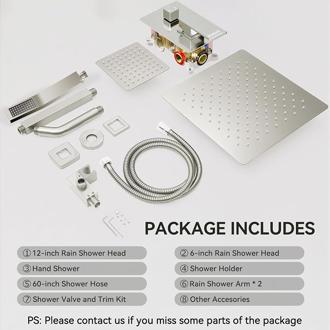 Rain Shower System Brushed Nickel, STARBATH 12+6" Double Rain Shower Head and - Image 8