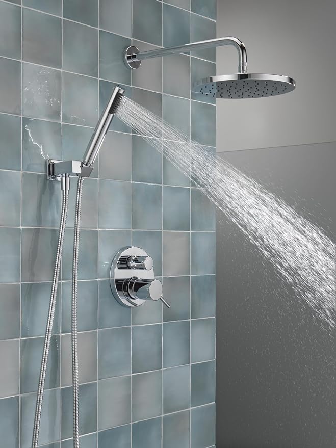 Delta Modern 14 Series Round Rain Shower System Faucet Set, Rainfall Chrome - Image 8