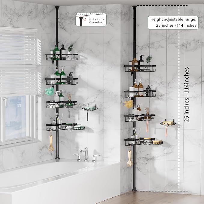 Tension Pole Shower Caddy, 4-Tier Stainless Steel Shower Organizer - Image 7