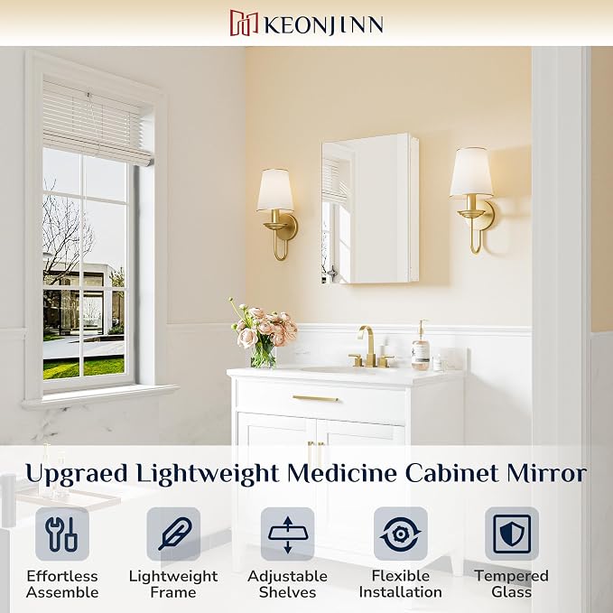 Keonjinn 16 x 24 Inch White Medicine Cabinet Mirror, Assembly Required - Image 9