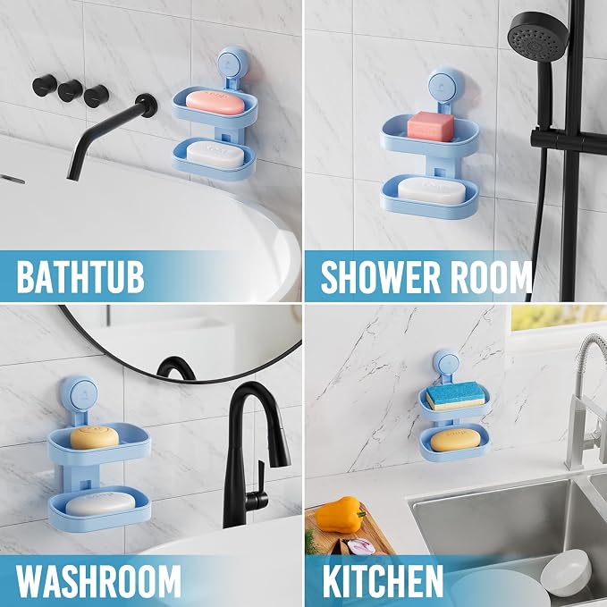 TAILI Double Layer Soap Dish Holder Suction Cup, Strong Sponge Holder - Image 9