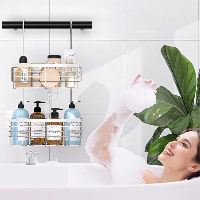 YUOROS Shower Caddy Hanging, 2 Tier Over the Door Shower Organizer Rack 304 - Image 7