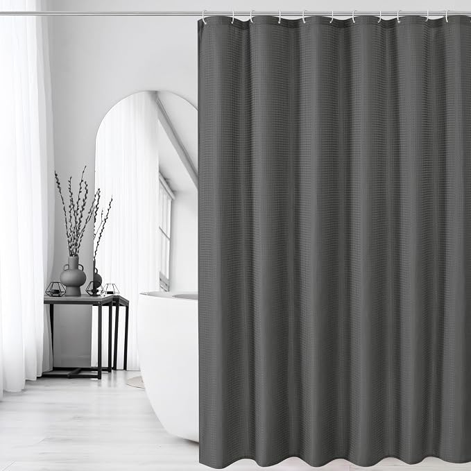 Gibelle Long Shower Curtain 72 x 78, Tall Waffle Weave Textured Fabric Shower - Image 6
