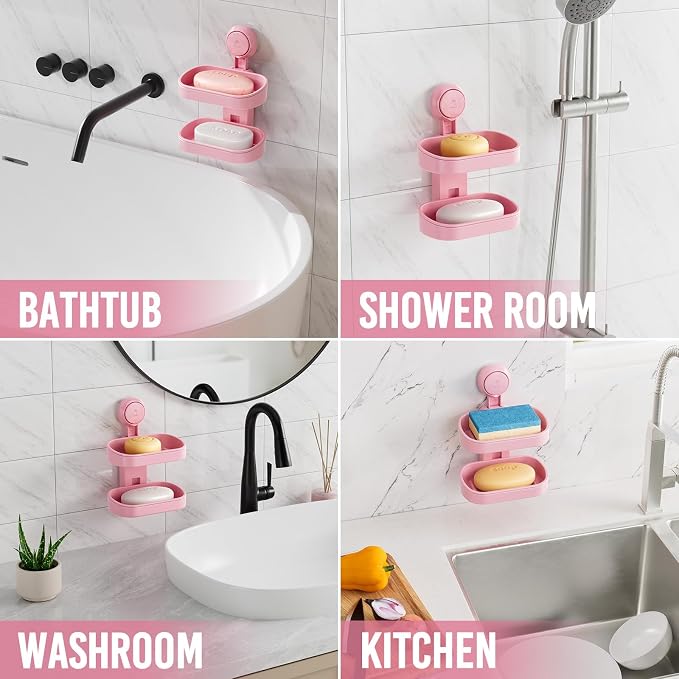 TAILI Double Layer Soap Dish Holder Suction Cup, Strong Sponge Holder - Image 8