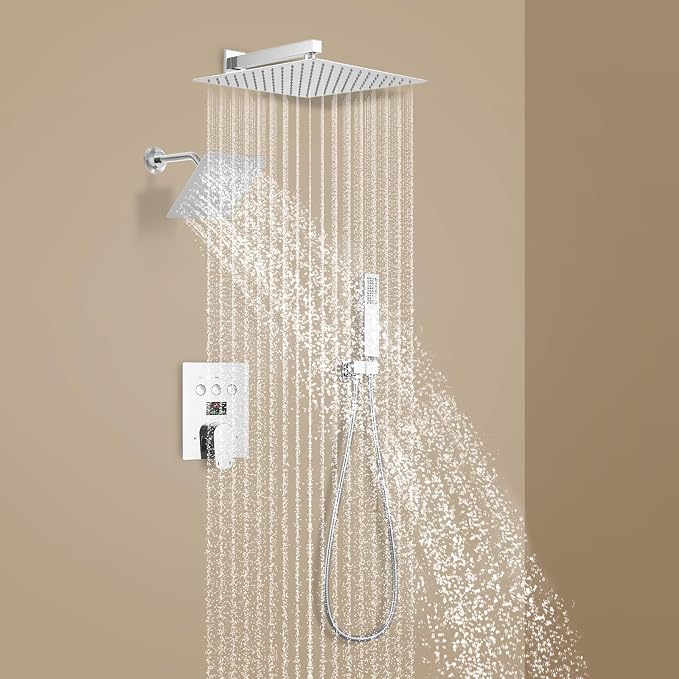 Polished Chrome Shower System Temperature Display Shower Set, Push Button - Image 8