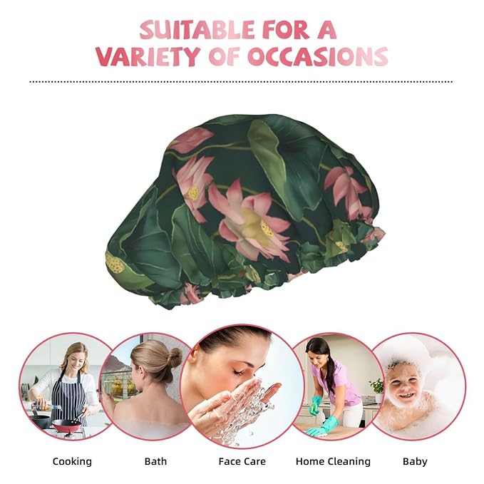 Elegant Lotus and Leaves Shower Cap - Image 9