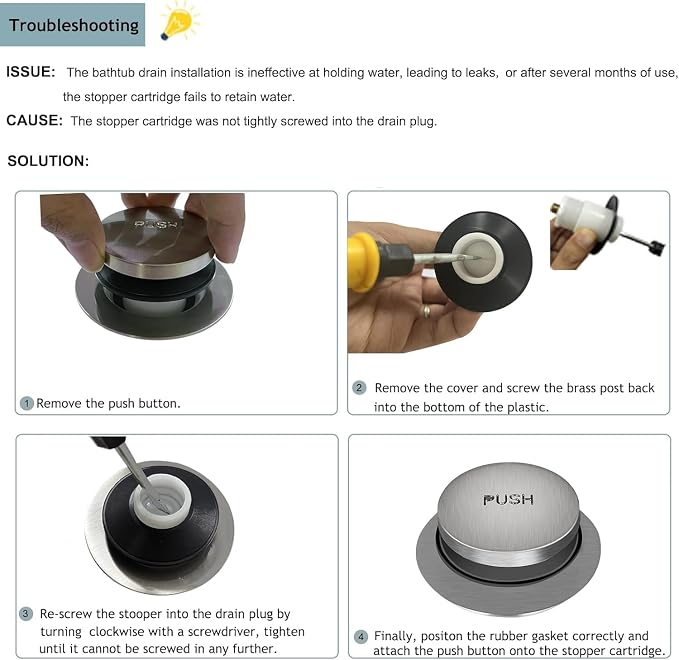Tip-Toe Bathtub Drain Kit with Two-Hole Overflow Plate, Universal Fine/Coarse - Image 7