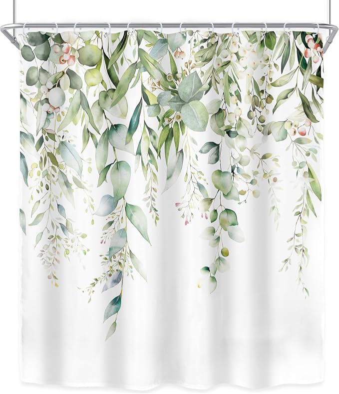 Riyidecor Sage Green Eucalyptus Leaves Shower Curtain - Image 6
