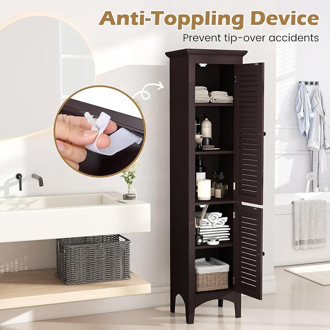 Tangkula 63" Tall Bathroom Storage Cabinet, Freestanding Narrow Linen Tower - Image 10