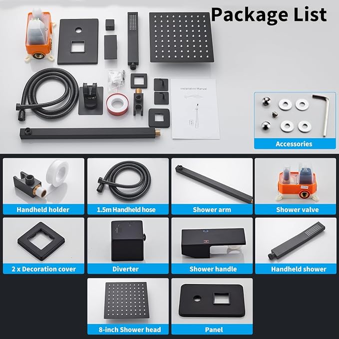 8 Inch Matte Black Shower Faucet Set - Image 8