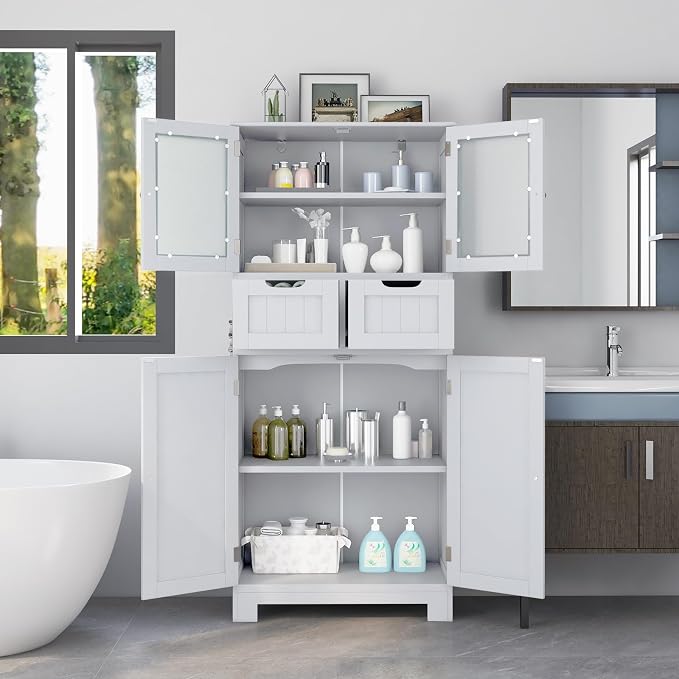 COSTWAY Tall Bathroom Storage Cabinet, Freestanding Storage Organizer - Image 7