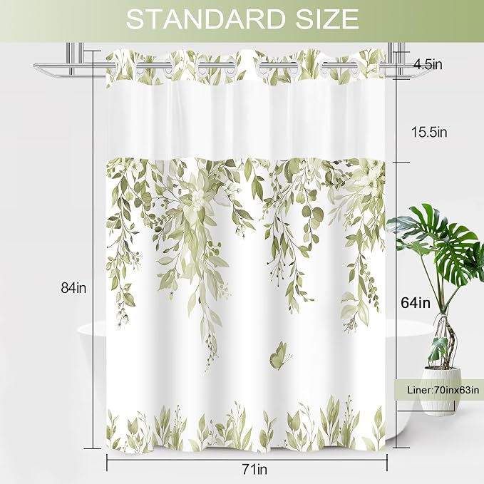 No Hook Shower Curtain and Liner Set, Bath Curtain Sets - Image 7