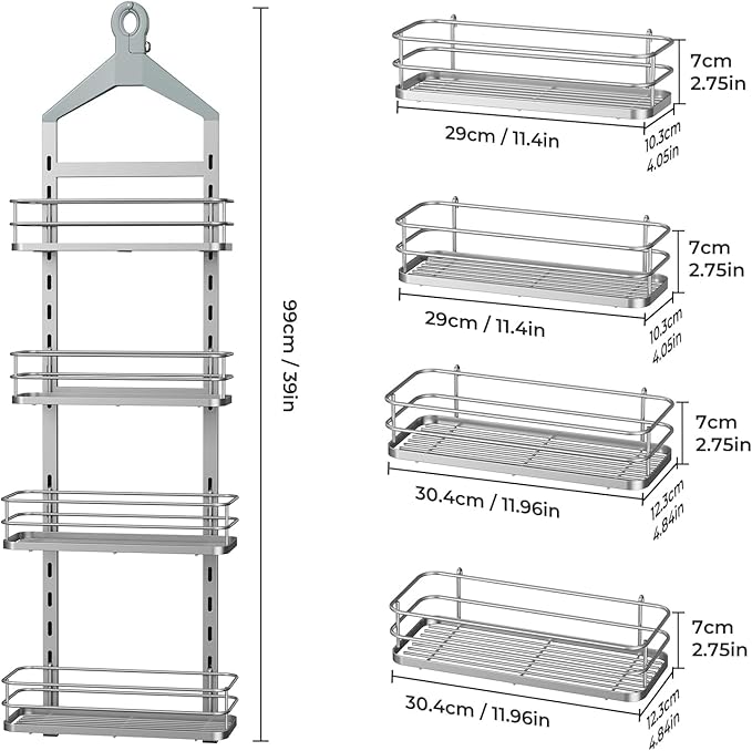 ODesign 4 Tier Height-Adjustable Shower Caddy Hanging Anti-Swing-Over The - Image 9