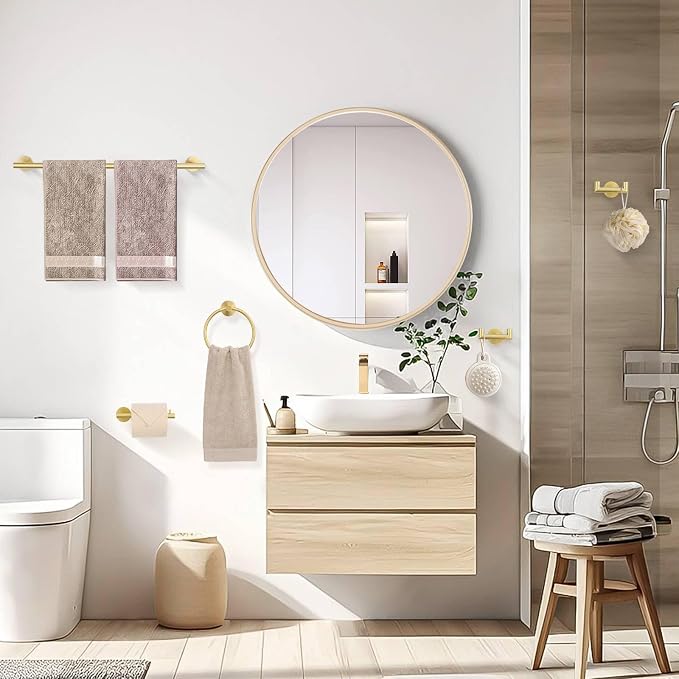 10-Piece Brushed Gold Towel Bar Set Bathroom Hardware Set Include 23.6in Towel - Image 7