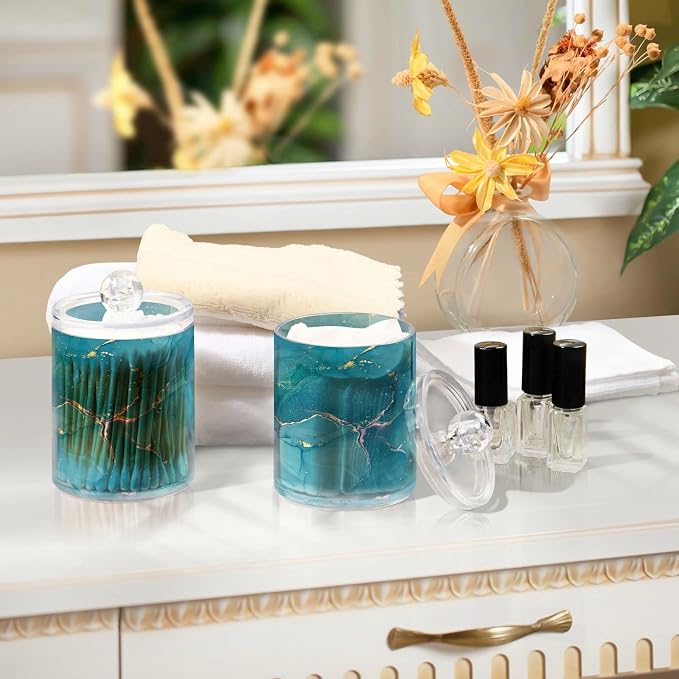 MNSRUU 2 Pack Qtip Holder Organizer Dispenser Blue Marble Abstract Fluid Art - Image 7