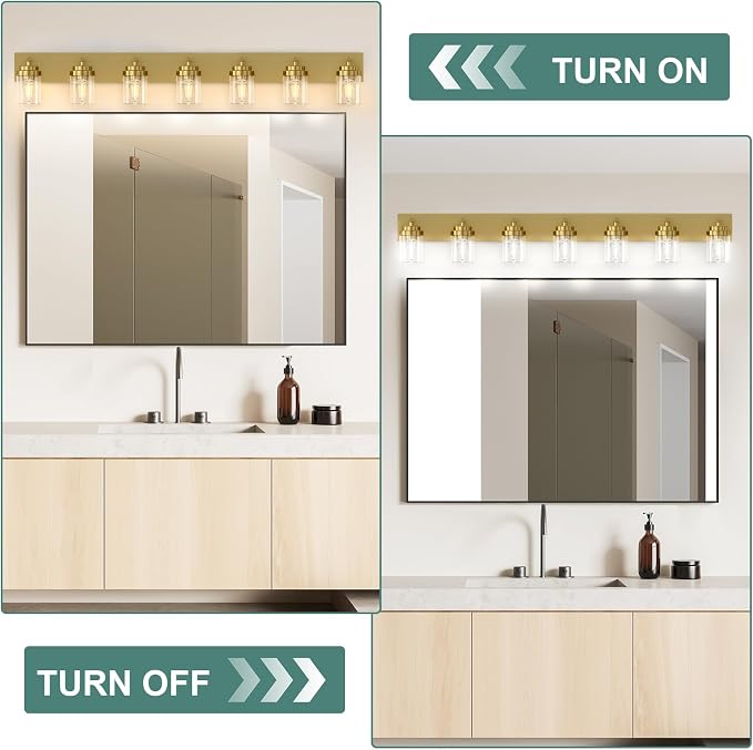 IZORRO Bathroom Vanity Light Fixture, 7-Light 51 Inch Gold Bathroom Light - Image 7