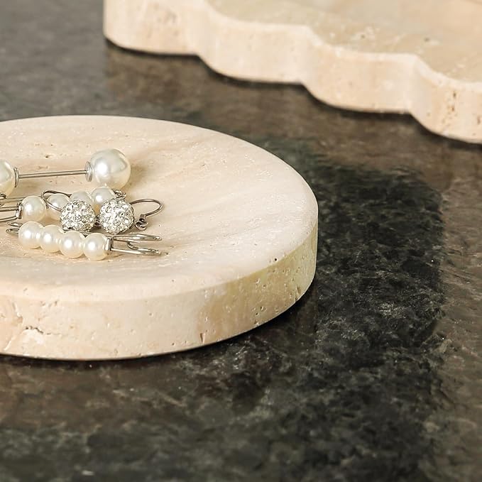 Koville Small Travertine Jewelry Dish, Natural Stone Decorative Dish, Aesthetic - Image 7