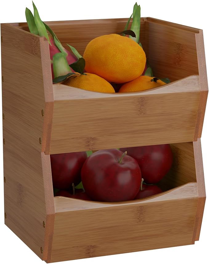 2 Set Open Front Small Stackable Storage Bins, Bamboo Stacking Storage Bins - Image 9