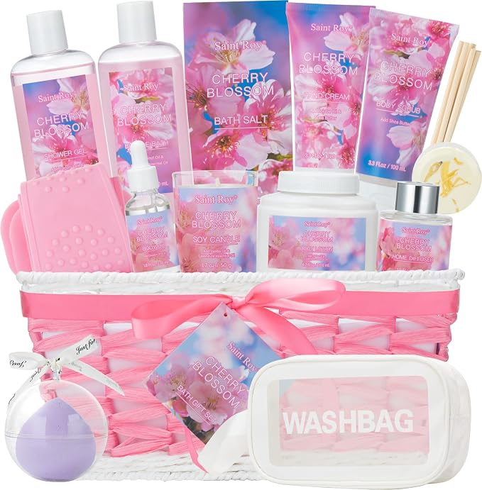 Bath & Body Gift Set, Luxury Home Spa Bath Gift Basket, Cherry Blossom spa kit - Image 9