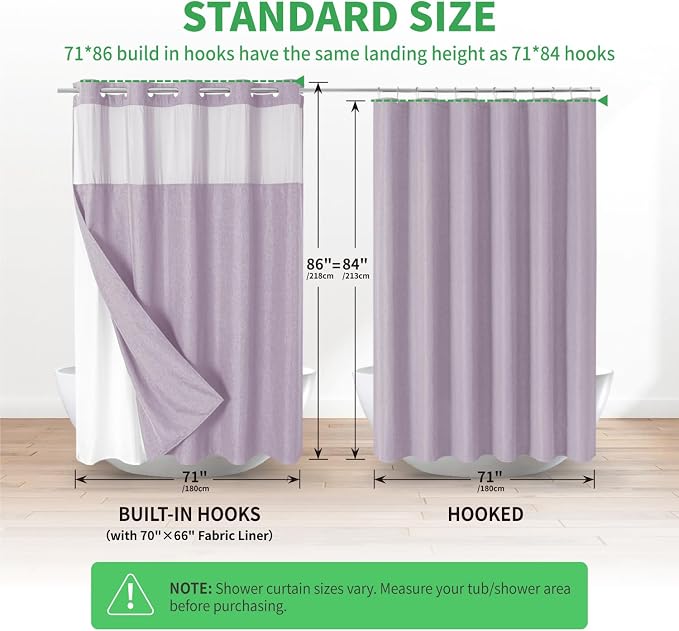Extra Long No Hooks Needed Linen Textured Shower Curtain - Image 7