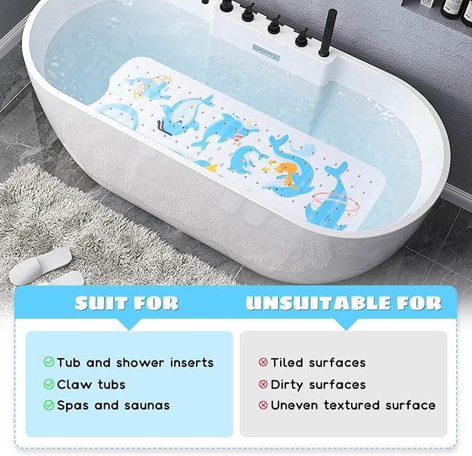 Baby Bath Mat for Tub Non Slip Kids Bathtub Mat Extra Long 40X16 Inch Toddler - Image 7