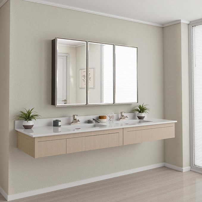 Pre-Assembled Surface or Recessed Medicine Cabinet Mirror-48x30 Brushed Nickel - Image 8
