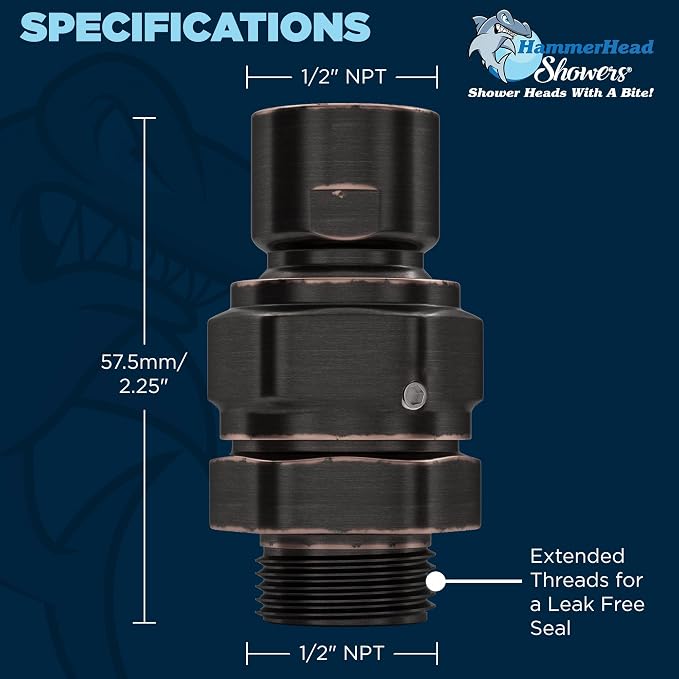 HammerHead Showers® Solid METAL Shower Head Swivel Ball Adapter Oil Rubbed - Image 8