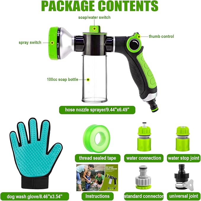 Upgraded Dog Wash Hose Attachment, 8-in-1 Sprayer Mode Garden Hose Nozzle - Image 8