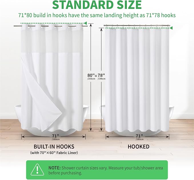 Long No Hooks Needed Linen Textured Shower Curtain - Image 6