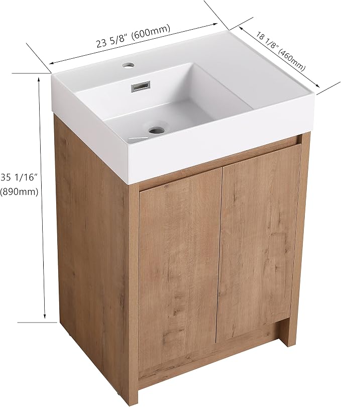24 inch Bathroom Vanity with Sink, Bathroom Vanity Cabinet W/Resin Sink - Image 9