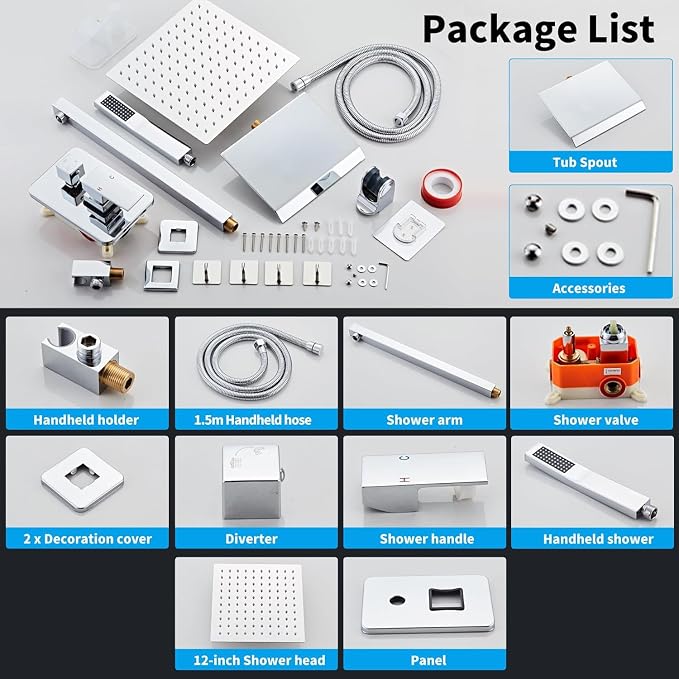 12inch Polished Chrome Shower System - Image 9