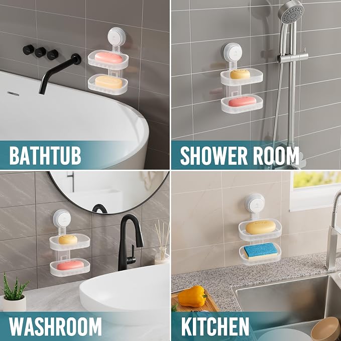 TAILI Double Layer Soap Dish Holder Suction Cup, Strong Sponge Holder - Image 9