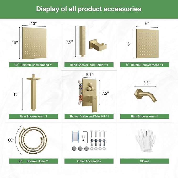 VANFOXLE Shower Faucet Set Brushed Gold Shower System, Push Button Diverter - Image 8