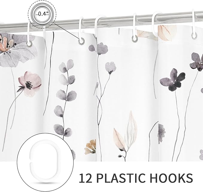 Gibelle Watercolor Floral Shower Curtain 72x72 Inch, Charcoal Grey Beige Flower - Image 6
