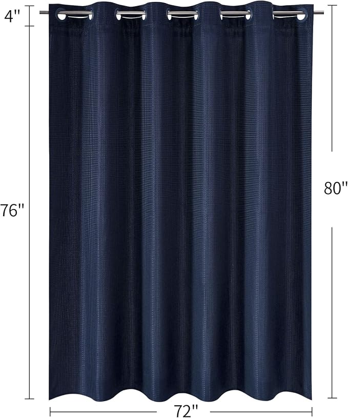 MitoVilla Navy Blue Waffle Long Shower Curtain Liner Set 72 x 80, No Hooks - Image 7