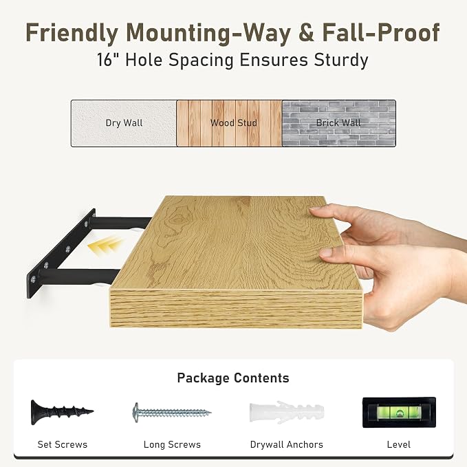 Fun Memories 32 Inch Floating Shelves Wall Shelf Set of 3, Rustic Farmhouse - Image 7