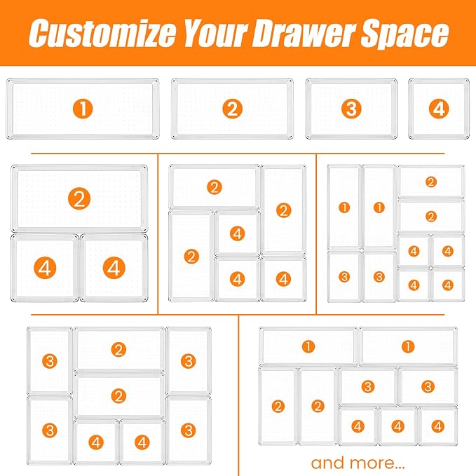 9 Pack Clear Plastic Drawer Organizer Set, Acrylic Non Slip Non Cracking - Image 9