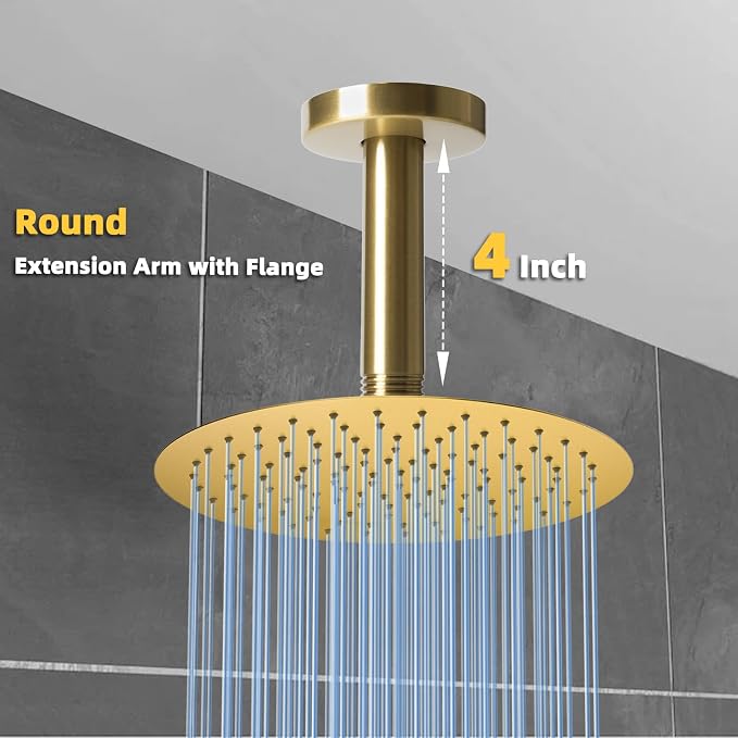 4 Inch Shower Arm with Flange, Ceiling Mounted Shower Head Extension Arm - Image 6