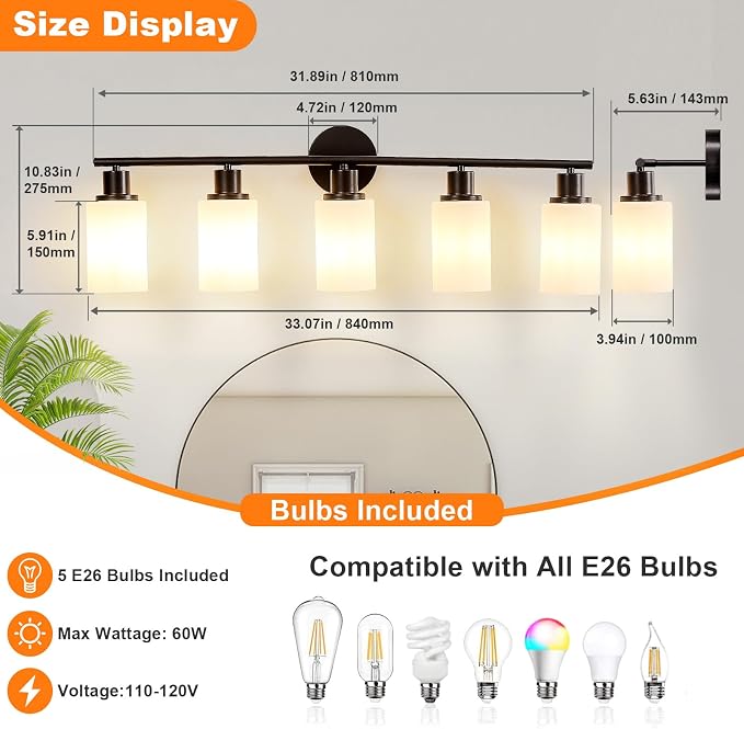 DLLT 5-Light Bathroom Light Fixtures: Black Modern Vanity Lights - Image 6