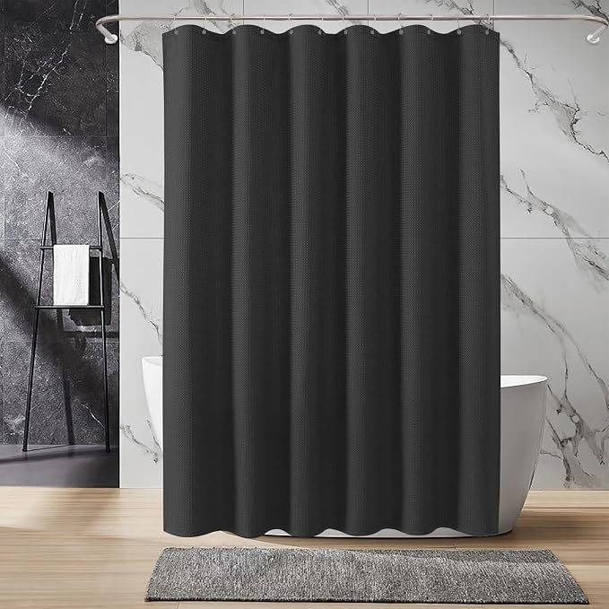 Inhousolu Fabric Shower Curtain Waffle Weave, 230 GSM Heavy Duty, Weighted Hem - Image 8
