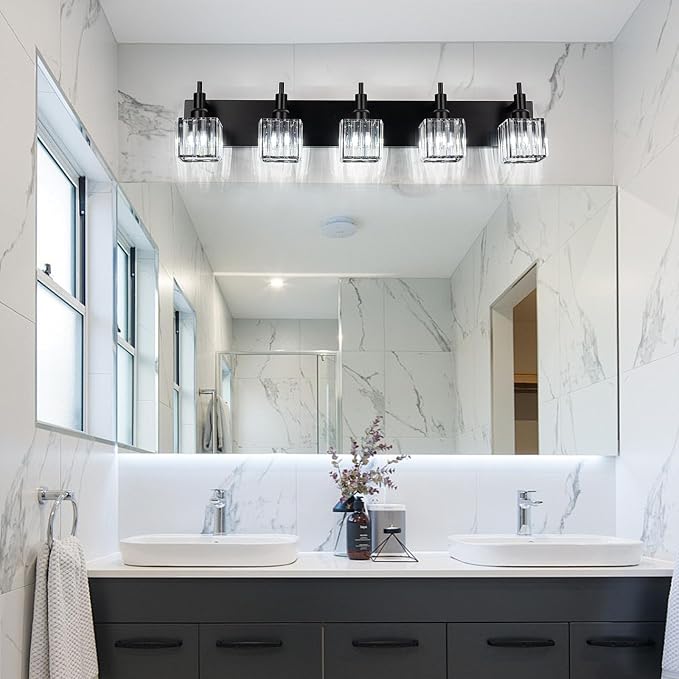 Black Crystal Bathroom Vanity Light 5-Light Modern Bathroom Lighting Fixtures - Image 8