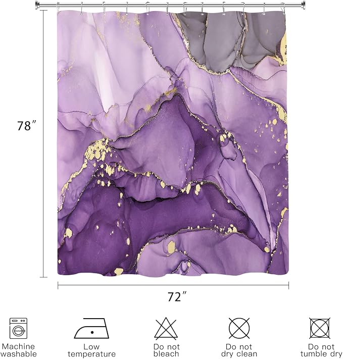 Long Shower Curtain 72 x 78 Inch, Tall Abstract Marble Shower Curtains - Image 6