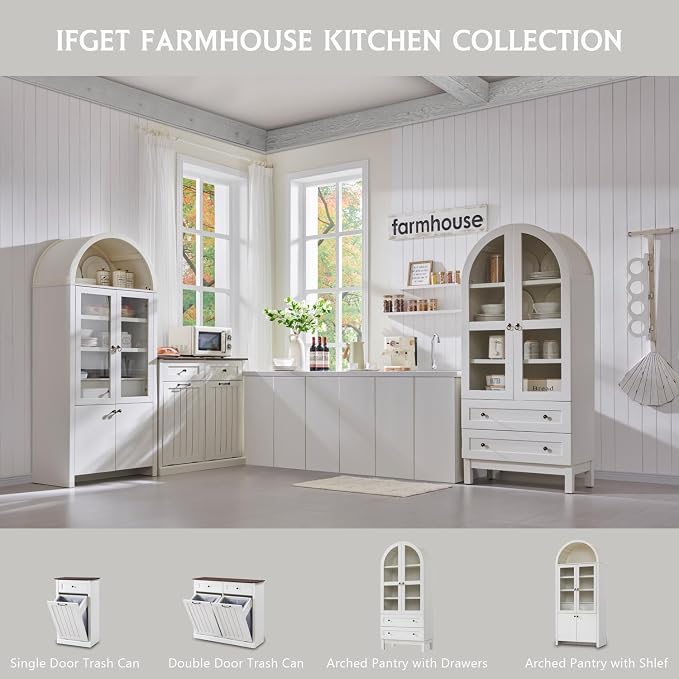 71" Tall Arched Kitchen Pantry Cabinet, Wood Kitchens Storage Cabinets - Image 6