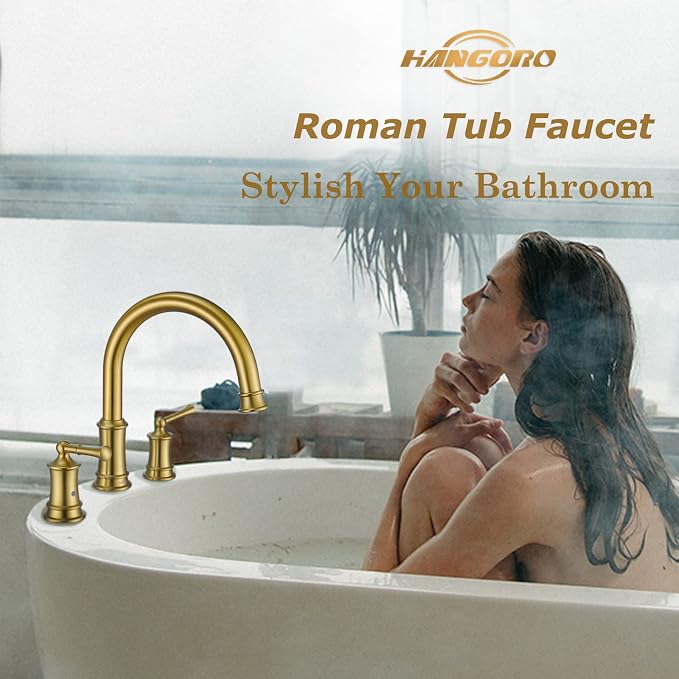 Brushed Gold Roman Tub Faucet, Antique Bathtub Faucet Set 3 Hole, High Flow - Image 6